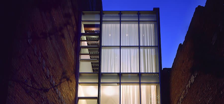 bldg facade from courtyard-night